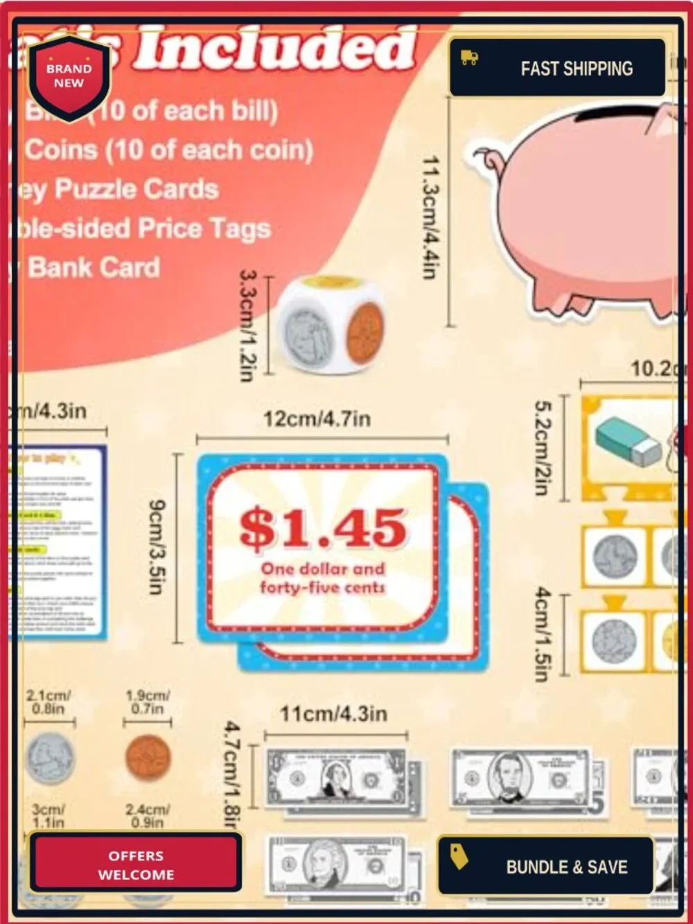 Kids Money Set - 140 PCS Play Bills & Coins, Math Manipulatives, Pretend Play,